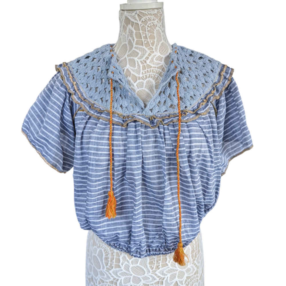 Free People Allora Cotton Striped Ruffled Top M